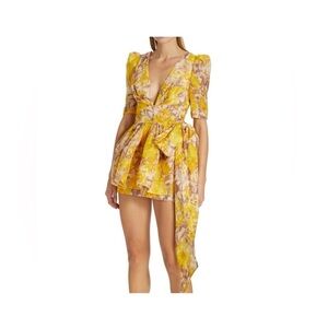 Zimmermann High Tide Peplum Mini Dress Yellow Floral Size 1